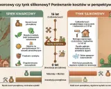 Spiek kwarcowy ma wysoki koszt początkowy, ale brak wad i długoterminową oszczędność. Tynk silikonowy wymaga regularnych nakładów.